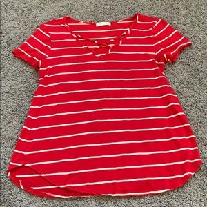 Red and white striped top